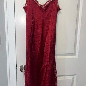 Red satin assyemtrical dress with slit